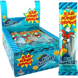 Sour Power Candy Straws, Blue Raspberry, 1.75 oz (Pack of 24)