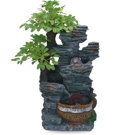 20-Inch Tabletop Water Fountain with LED-Lit Spinning Crystal Ball, Cascading Waterfall, and USB Connection – Indoor Zen Decorative Fountain with Realistic Artificial Tree for Home or Office