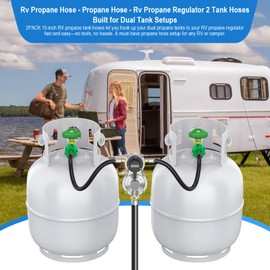 FJXBYWM 2 Pack 15" RV Propane Hose with 1/4" Male NPT & Qcc1/Typel,Propane Hose-Camper Propane Hose for RV Two-Stage Regulator-Dual LP Tank,Propane Tank Hose for BBQ,Outdoor Cooking,Camping,350PSI.