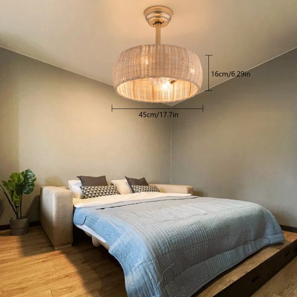 18.5" Rattan Caged Ceiling Fan Light Bamboo Fan Chandeliar for