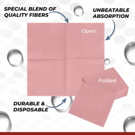 Disposable Linen-Feel Cocktail Napkins, 200-Pack 5" x 5" LIGHT PINK Paper Beverage Napkins For Bar, Restaurant And Café, Dessert Napkins For Party, Wedding Or Event