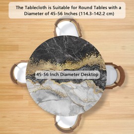 Marble Texture Fitted Tablecloth Round with Elastic Edged, Gold Black Marble Waterproof Wipe Clean Table Cover for Outdoor Indoor Patio Kitchen - Fits Tables 45" to 56" Diameter
