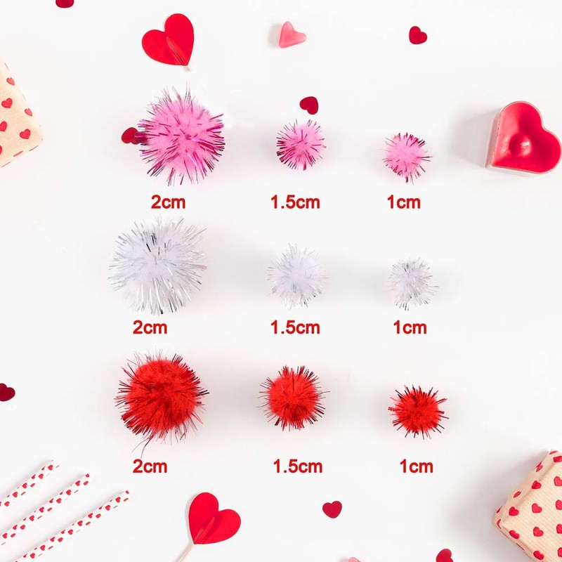 Caydo 650 Pieces Red Pom Poms, Small Craft Pompoms for