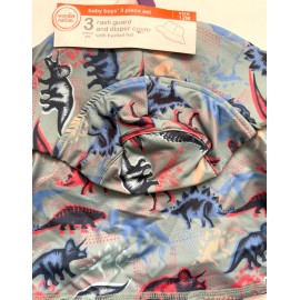 Wonder Nation Baby Boy Rashguard and Diaper Cover Swim Set with Hat, Size 12mo.
