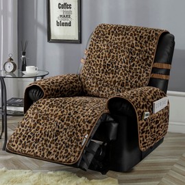STONECREST Recliner Chair Cover, Faux Fur Slipcover, Stay in Place (Leopard, 25" Regular Recliner)