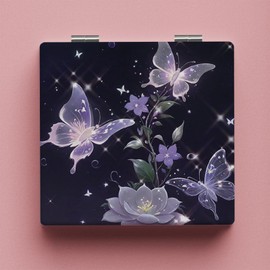 Butterfly Compact Magnifying Makeup Mirror for Travel Cartoon Cute Handheld Foldable Mini Pocket-Sized Magnified Personal Mirror (Butterfly 3)