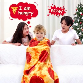 mermaker Pepperoni Pizzas Blanket 2.0 Double Sided 47 inches for Adult and Kids, Novelty Realistic Pizzas Food Blanket, 285 GSM Soft Pepperoni Blanket, for Teenage Boys and Girls