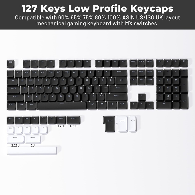 GMKWTL XVX Low Profile Black Keycaps, Shine Through Keycap Sets,