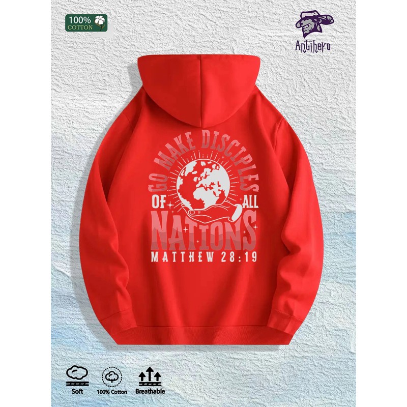 GO MAKE DISCIPLES of ALL NATIONS Graphic Hoodie 100% Cotton