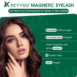 KEYYOU Reusable Magnetic Eyelashes No Glue Needed with Applicator Tool - 3D Natural Magnetic Lashes, Easy to Apply & Long Lasting for Daily Use & Events(YC02+YC04)
