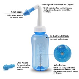 Neti Pot Sinus Rinse Bottle，Abnaok Nose Wash Cleaner Pressure Rinse Nasal Irrigation for Adult & Kid BPA Free，Nasal Wash Kit for Home or Travel