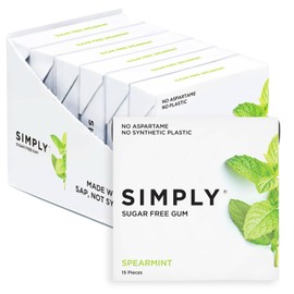SIMPLY Gum | Dental Gum | Xylitol Chewing Gum - Sugar Free | Spearmint | Pack of Six (90 Pieces Total) | Synthetic Plastic Free + Sugar Free + Aspartame Free
