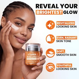 Vitamin C Moisturizer for Face - Cream Brightening and anti-aging for women with ferulic acid and peptides Evens skin tone and reduces dark spots and fine lines All types Size / 얼굴용 비타민 C 보습제 - 크림 페룰산과 펩타이드를 함유한 여성을 위한 브라이트닝 및 안티 에이징 피부 톤을 고르게 하고 다크 스팟과 잔주름을 줄여줍니다 모든 타입 Size
