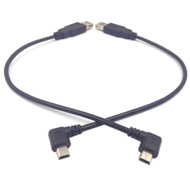 (1-Set) Mini USB Cable, Haokiang 8 inch USB 2.0 Male to Mini USB 90 Degree Angled Male Charging Cable Cord - Black (Left/Right)