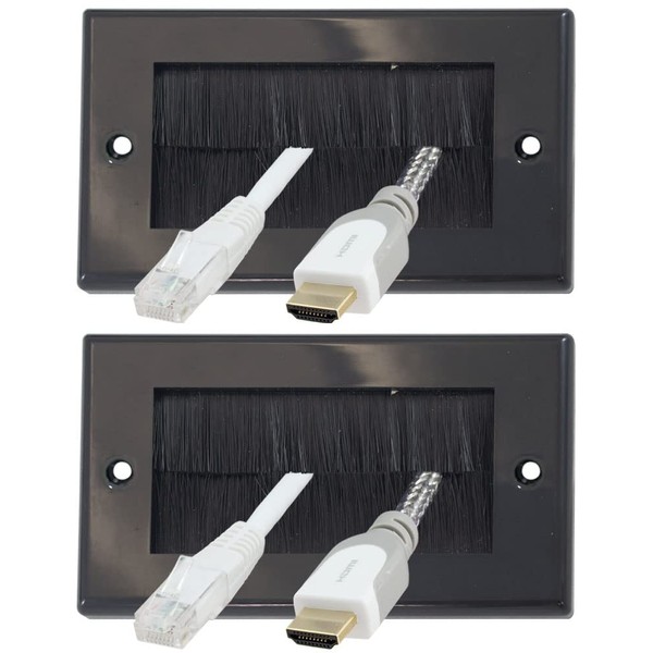 Auline Black Brush Double Twin 2 Gang Wall Outlet Cable Entry Plate Tidy Mount Face Plate Wall Plate (2)
