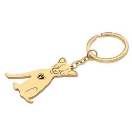 WEVENI Cute Dog Keychain 18K Gold Plated Stainless Steel Key Chain Ring Accessories Charms Dog Lovers Gifts for Women Girls (Gold Plated Chihuahua)