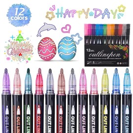 12 Piezas Outline Marker Bolígrafos Mágicos Bolígrafo de Contorno Marker Pen Plumones Punta Pincel Plumones Profesionales Plumones Punta de Pincel Marcadores Punta Pincel Rotuladores de Punta Fina