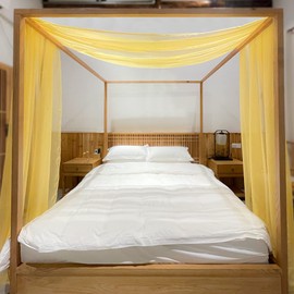 Linentalks Canopy Bed Scarf, Luxury Sheer Bed Canopy Scarf, Sheer Scarf Valance Canopy Bed Drapes, Four Post Bed Canopy Drapes, Sheer Canopy 1 PC (52" X 205" for Twin Bed, Yellow)