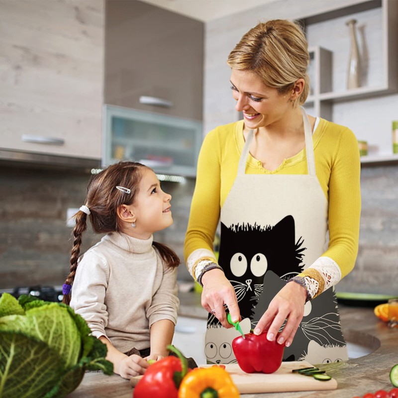 Unisex Apron Cute Cat Cartoon Apron for Women Men Working