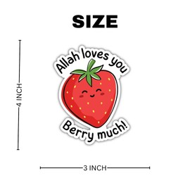 Allah Loves You Berry Much Vinyl, Islamic Strawberry Sticker, Decals for Home, Windows, Waterbottle, Trucks, Cars, Laptops - 4x3 Inches