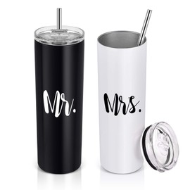 Qtencas Mr and Mrs Gift Set, Mr and Mrs Stainless Steel Insulated Tumbler Set, Wedding Gifts for Couple, Briadal Shower Gifts Engagement Gifts for Couples Newlyweds Bride To Be, Mr and Mrs Cup, 20oz