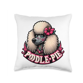 Cute Poodle Stuff Funny Poodle Owner Lover Tattoo Art Pink Throw Pillow
