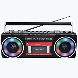Cassette Player Recorder with AM/FM/SW Radio, Bluetooth Boombox, USB, Built-in MIC for Voice Recording, RGB Colorful Lights, Headphone Jack, AC or Battery Powered, Retro 80's