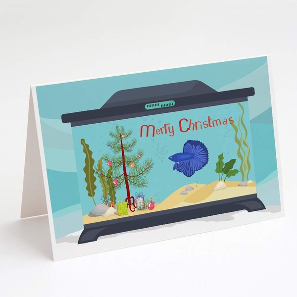 Caroline's Treasures CK4507GCA7P Delta Tail Betta Fish Merry Christmas Greeting Cards and Envelopes Pack of 8 Blank Cards with Envelopes Whimsical A7 Size 5x7 Blank Note Cards