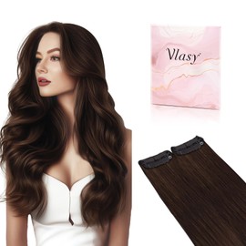 Vlasy Clip in Hair Extensions Human Hair, 2 Pcs Seamless Hair Extensions Clip in Real Human Hair, Straight Dark Brown Natural Thick Weft Human Hair Clip in Extensions for Women 4# 12 Inch