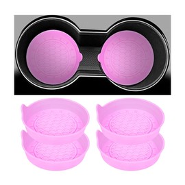 Osilly 4PCS Car Cup Holder Coaster, Silicone Non-Slip Vehicle Cup Holder Insert Pads, Automotive Interior Insulation Drink Cup Mats Decor Accessories, Universal for SUV, Sedan, Truck (Pink)