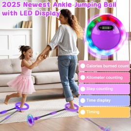 TZEKING Jump Ring Foot Gyro, Children's Flashing Jump Ring, Foot Gyro, Swing Wheel with Light Wheel, Counter, Timer, Calorie Counter, Foldable Ankle Skip Ball, Gifts for Girls 6-12 Jumping Ball
