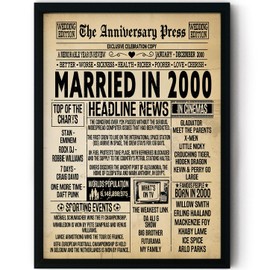 Stuff4 25th Anniversary Poster Framed - Married In 2000 Newspaper - Happy 25 Wedding Anniversary for Men Women Retro Vintage Gifts Back In 2000, 8x10 Inch Anniversaries Posters