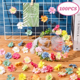 WILLBOND Faux Flower Heads for Crafts Artificial Silk Plum Blossom Heads for Home Room Wedding Party Marriage Car Shoes Hats, 1.8 Inch (Mixed Colors, 100 Pieces)