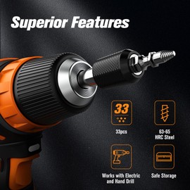 Nuovoware Damaged Screw Extractor Set, Upgraded 33 PCS Easy Out Stripped Screw Extractor Kit, All-Purpose HSS Broken Screw Remover Set with 2 Magnetic Extension Bit Holder & Socket Adapter