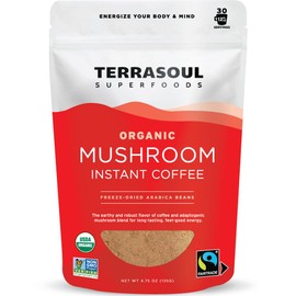 Terrasoul Superfoods Organic Instant Mushroom Coffee, 30 Servings, 4.75oz - Fair-Trade | Freeze-Dried | Medium Roast | Arabica Beans