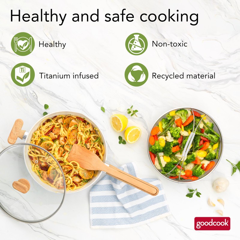 GoodCook Healthy Ceramic Titanium-infused All-in-One Pan with Tempered Glass Lid,