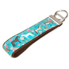 Cute Horses on Aqua Wristlet Keychain Key Fob