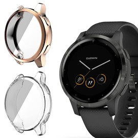 Niboow Case [2 Pack] Compatible with Garmin Vivoactive 4S, with Screen Protector, Flexible TPU Shockproof Scratch Proof Cover Case Compatible with Garmin Vivoactive 4S - Rose Gold + Transparent