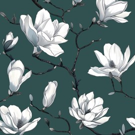 Fvlow Blue Wallpaper White Floral Peel and Stick 17.4" x 118" Flower Contact Paper Modern Watercolor Self Adhesive Covering for Bedroom Cabinet Bathroom Home Decor