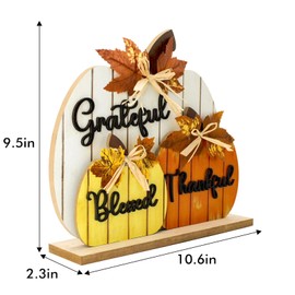 Fall Decorations for Home, Wooden Pumpkin Tabletop Sign Blessed Grateful Thankful Fall Decor for Home Farmhouse Living Room Harvest Day Thanksgiving Decor