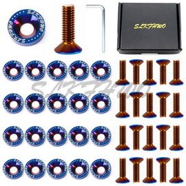 6063-T6 Hard Aluminum Alloy Fender Washer 20 Pieces CNC Precision Machining Bumper Engine Compartment JDM Car Accessories Engine Dress up kit (Screw Washer-PVD Burnt Blue)