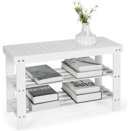 Safeplus 27.5" Bamboo Shoe Rack Bench, 3-Tier Entryway Shoe Organizer, Storage Shelf for Shoes, Slippers, Holds up to 220lbs for Hallway Bathroom Living Room Balcony