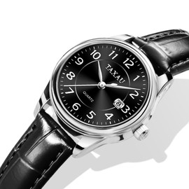 Taxau Leather Bracelet Women's Watch Business Casual Fashion Luxury Women's Watch with Date Display Sophisticated Women's Watch Waterproof Quartz Movement Women Watch, Black leather strap black