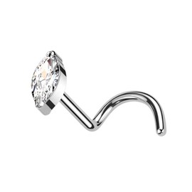 Pierced Owl 20GA F136 Implant Grade Titanium CZ Crystal Marquise Nose Screw (Clear)
