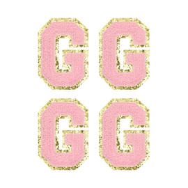 sourcing map Chenille Iron-On Letter Patch Alphabet G 3.1 Inches Height Pink Pack of 4