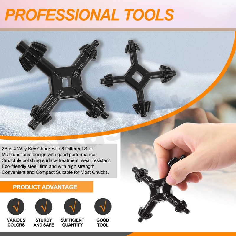 Rustark 2pcs 4 Way Chuck Key Wrench 4 in 1