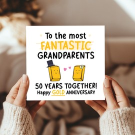 RED OCEAN Gold Anniversary Card for Grandparents 50 Years Together Happy 50th Wedding Anniversary Cards for Nanny Grandad Grandma Square Card With Envelope