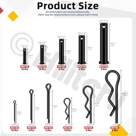 Hilitchi 67Pcs 5Sizes M5 M6 M8 M10 M12 Black Clevis Pins Assortment Kit with Cotter Pin Hair Pin Zinc Plated Steel Flat Head Clevis Pins Single Hole Clevis Pin for Mechanics Repair