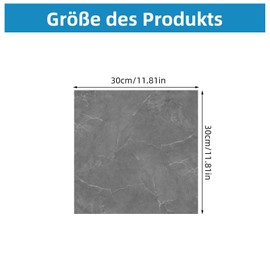 PVC Bodenbelag Selbstklebend, 3mm Dick Marmoreffekt Rutschfest Bodenfliesen, Wasserfest Bodenbelag für Schlafzimmer Wohnzimmer Küche, 30cm x 30cm, 11 Fliesen (Grau)