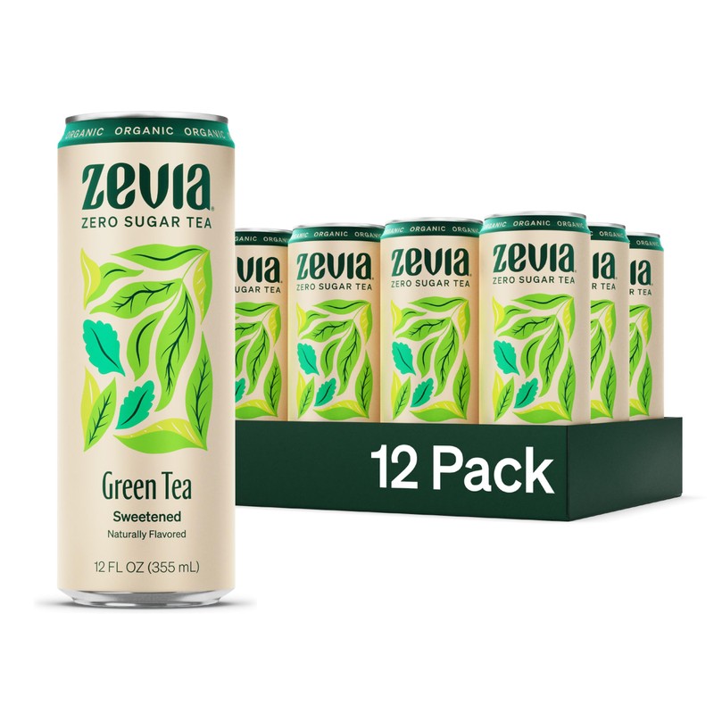 Zevia Zero Sugar Tea, Green Tea, 12 oz Cans (12-Pack)